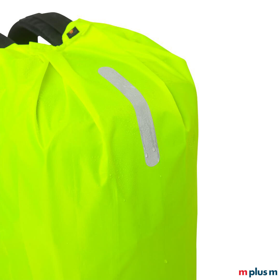 Reflex Rucksack Regenhülle neon gelb mit verstellbarem Kordelzug und Stopper, praktische Schutzhülle leicht und veredelbar mit Logo Druck