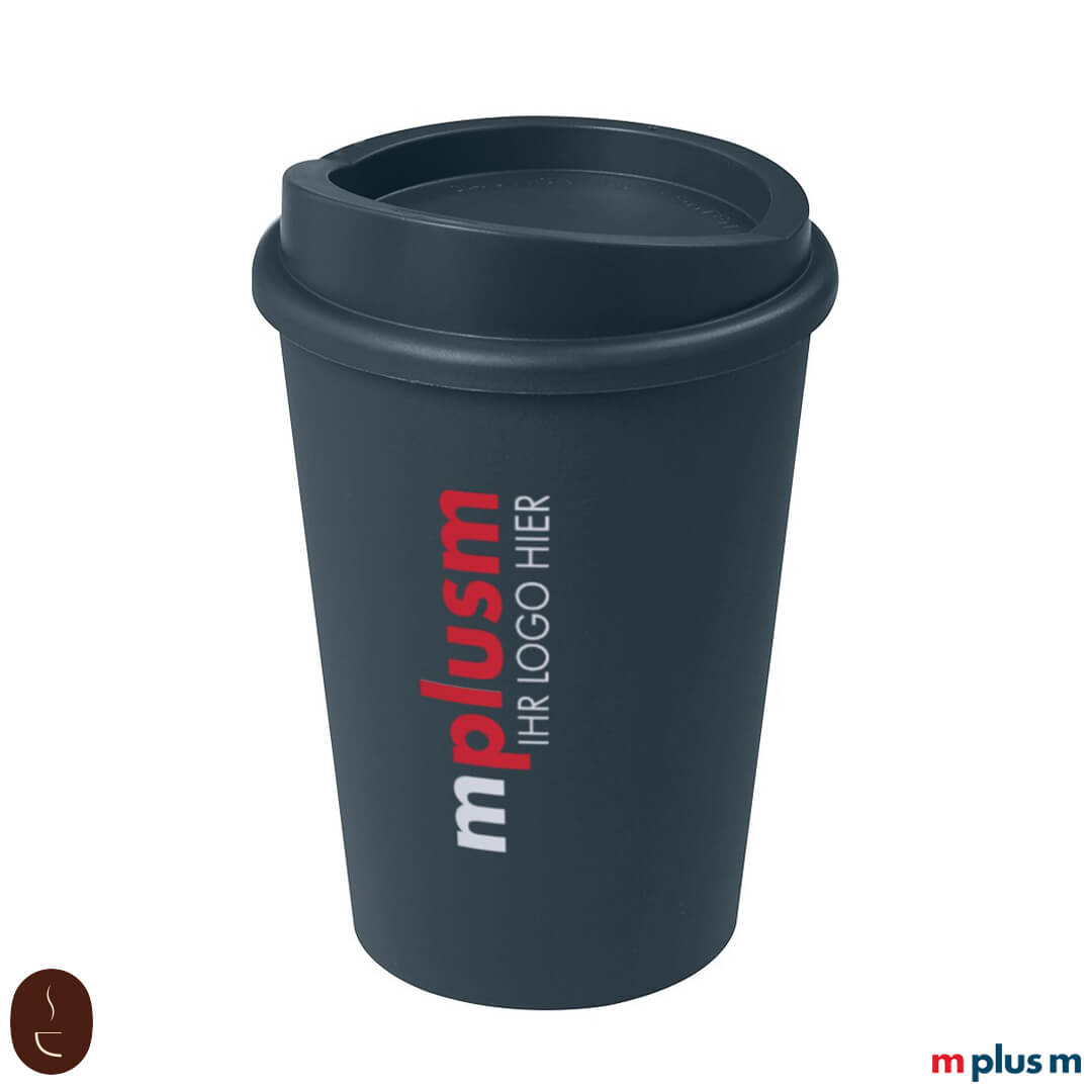 Dunkelblauer 300 ml Coffee Shop PP-Becher, ideal bedruckbar für Werbezwecke mit Firmenlogo
