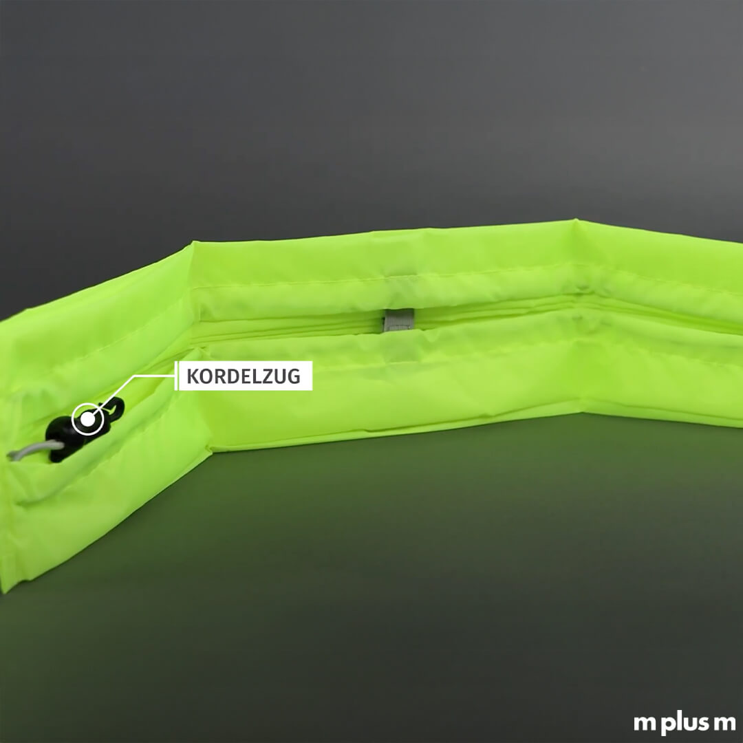 Neon gelbe Reflex Regenhülle für Rucksäcke bis 26 Liter Volumen, faltbar und PVC-frei hochwertig mit Logo Druck personalisieren