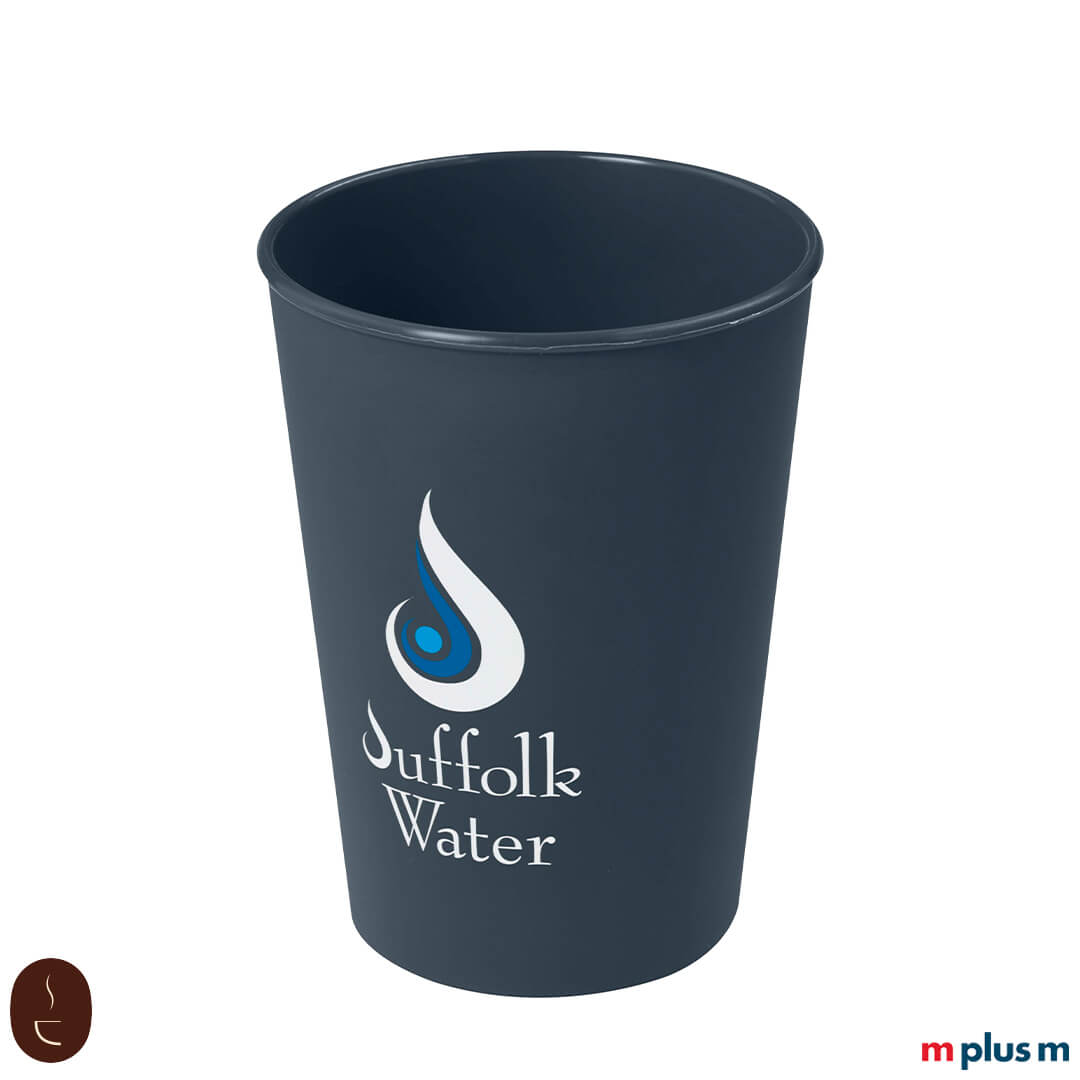 Dunkelblauer Uno M Mehrwegbecher, spülmaschinenfest und leicht für unterwegs mit sicherem Stülpdeckel