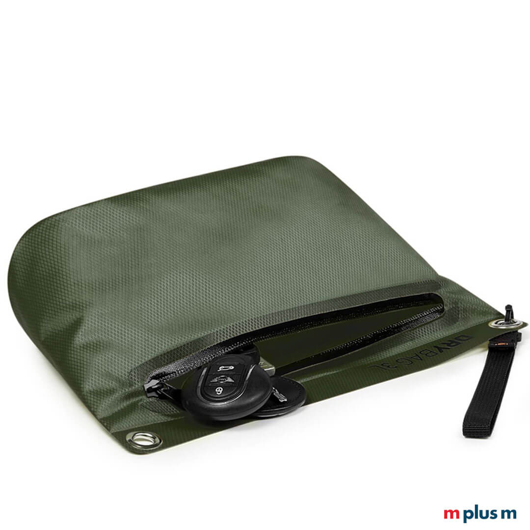 Wasserfeste Utensilientasche Drybag M in Farbe Oliv mit Logo bedrucken