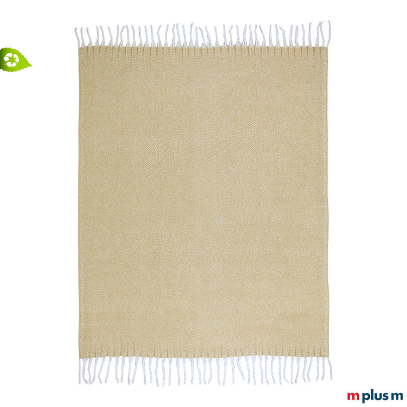 Hochwertiges Davos Recycling Decke in Beige mit Logo Stick als Werbegeschenk