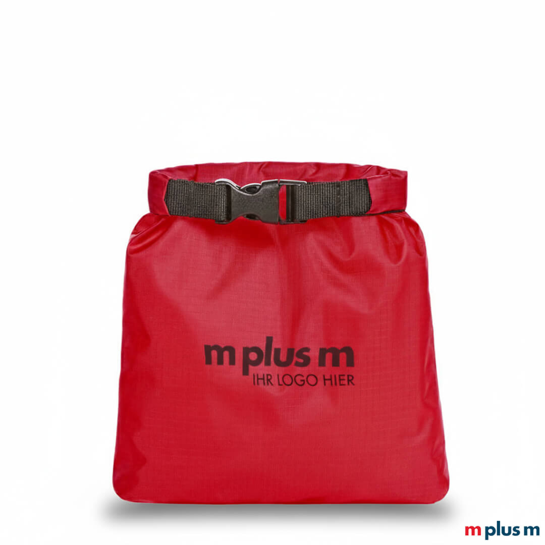 Roter Drybag Safe 1,4 l mit Rollverschluss und wasserabweisendem Material, leichter Schutzbeutel modern mit Logo bedrucken