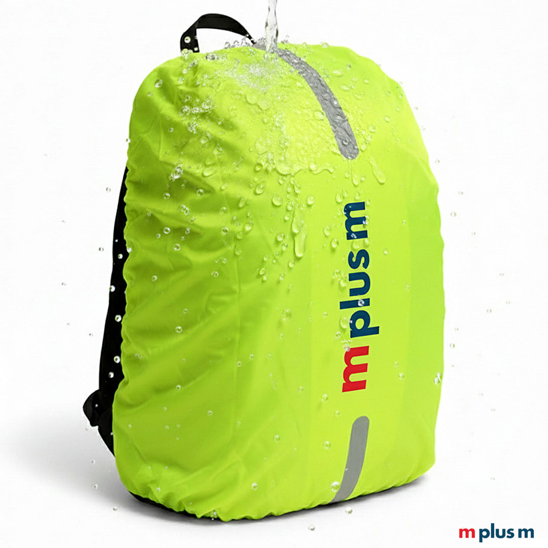 Reflex Rucksack Regenhülle neon gelb mit 26L Universalgröße und stabilem Kordelzug, praktische Hülle für Rucksäcke modern mit Logo Druck personalisieren