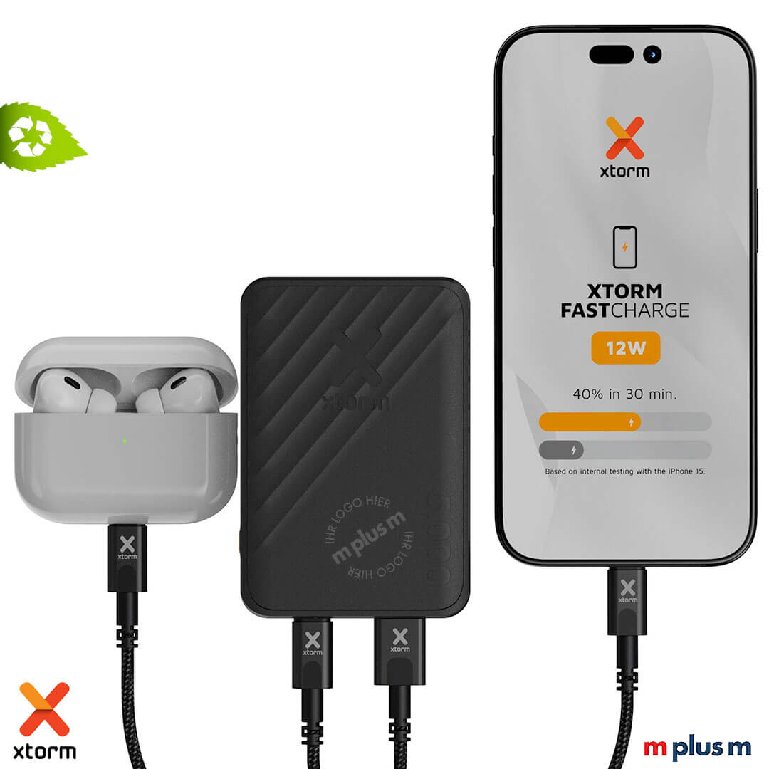 Exzellente FstCharge Powerbank XG205 von xtorm mit Logo Gravur