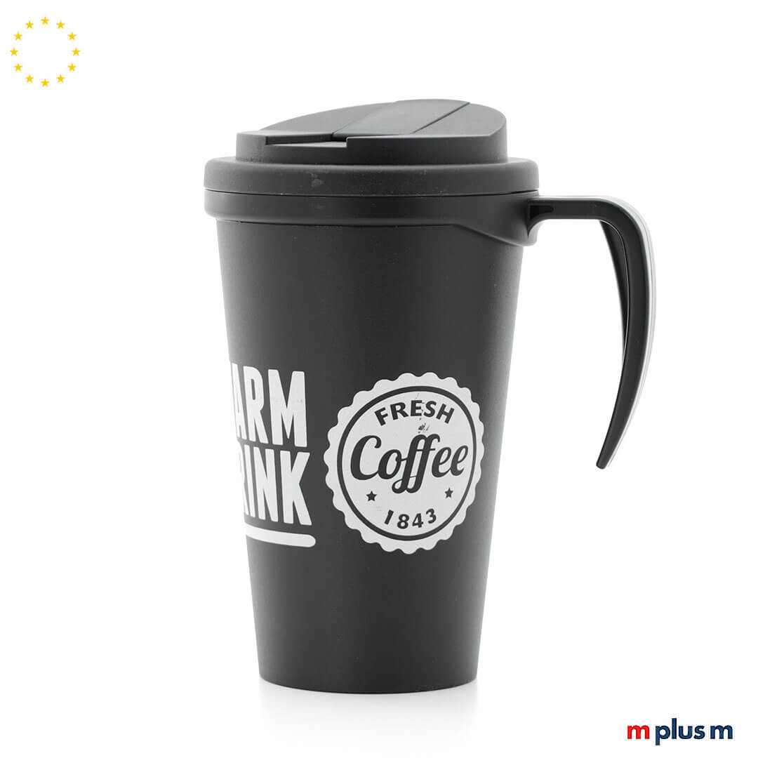 Worker Coffee Shop. Der prakrische Coffee To Go Becher aus Europa mit dem Griff. Ab 50 Stück mit Logo zu bedrucken