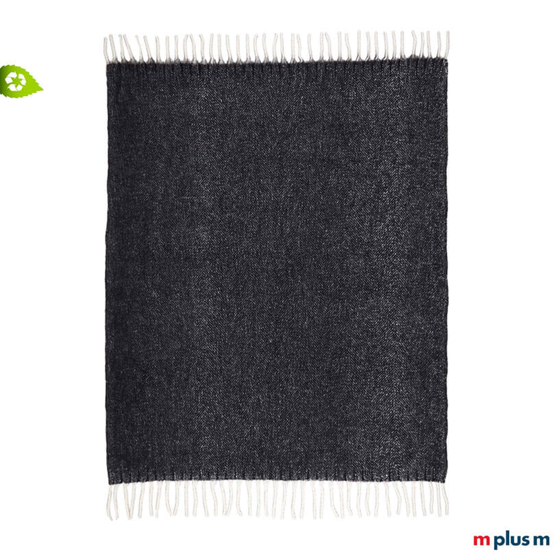 Hochwertiges Davos Recycling Decke in Schwarz mit Logo Stick als Werbegeschenk