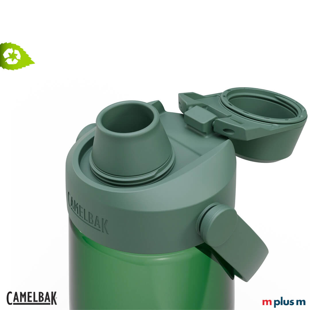 Transparente grüne Camelbak Thrive Chug 750 ml Trinkflasche aus Tritan Renew, robuste wiederverwendbare Flasche, individuell mit Firmenlogo oder Motiv bedruckbar im Express Service